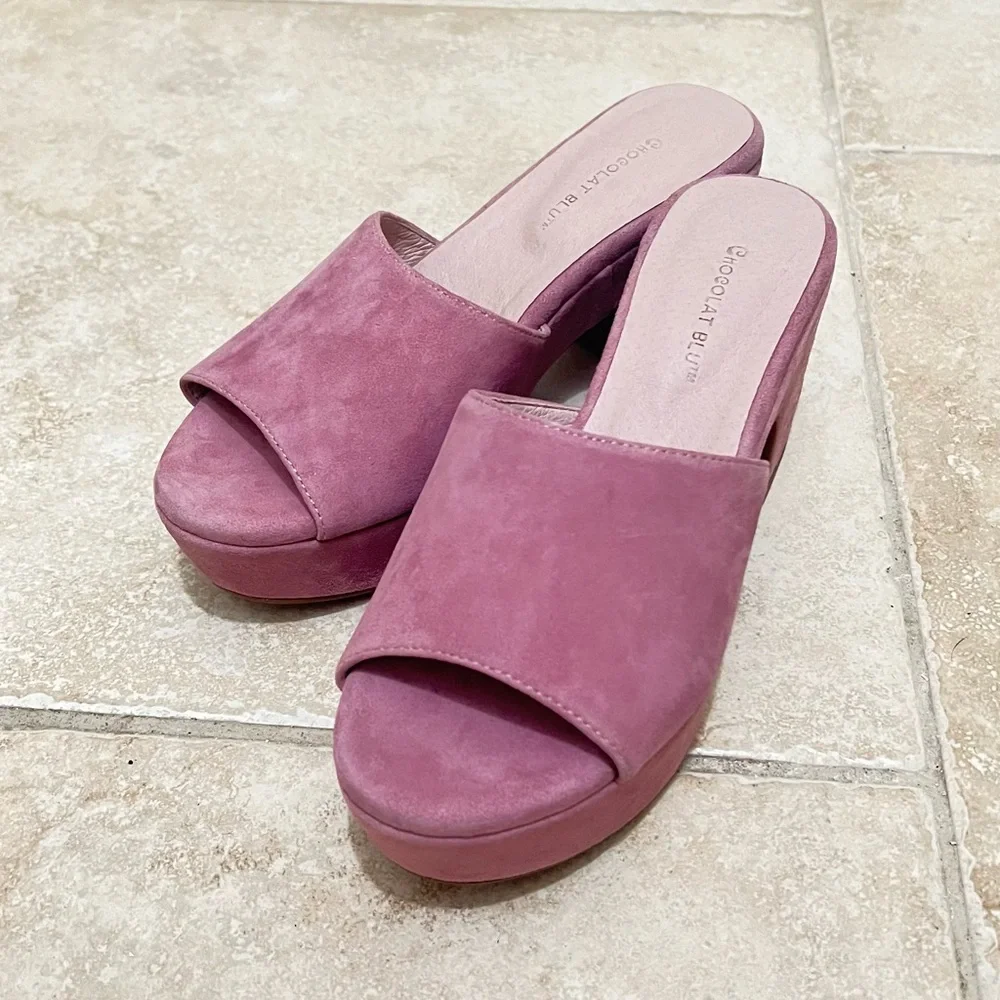 Chocolat Blu Pink Suede Platform Wedge Mules